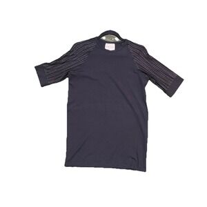 ORTTU Black Short Semi Sheer Sleeves Stretch Crewneck Shirt Men's Size S